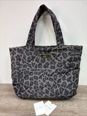 Marc Jacobs Quilted Leopard Print Nylon Tote Bag Gray Black